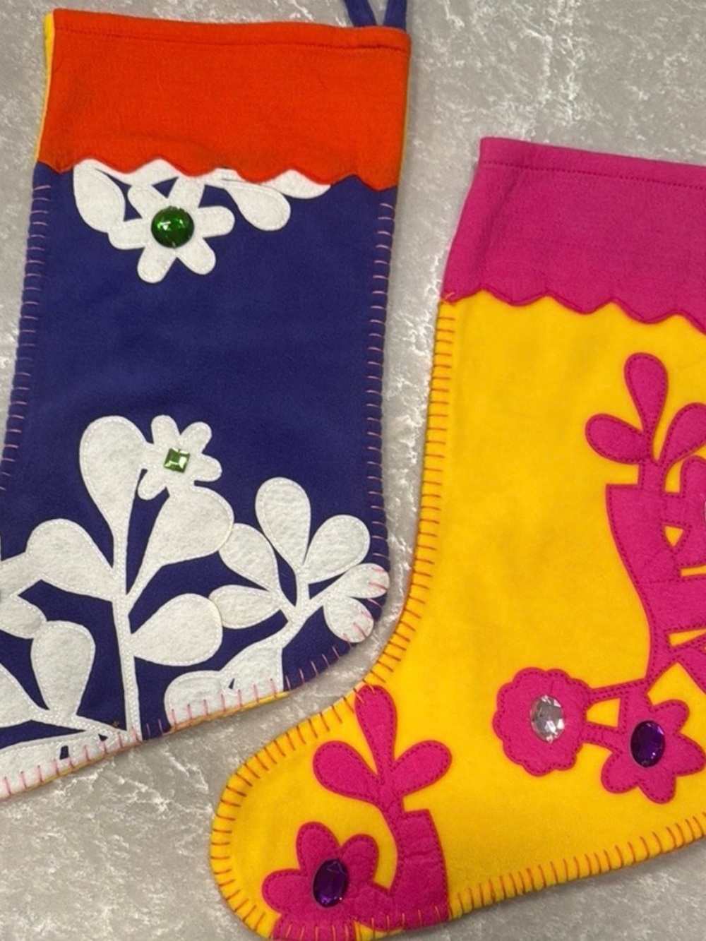 Vintage Old Navy Felt Christmas Stockings Set of 3 Colorful Holiday Decor NWOT